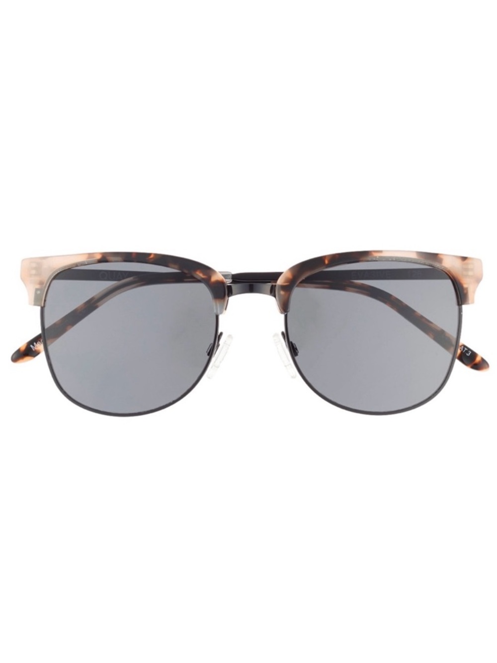 QUAY Evasive Sunglasses Milky Tortoise Black Half Rim Frame Smoke Lens Unisex